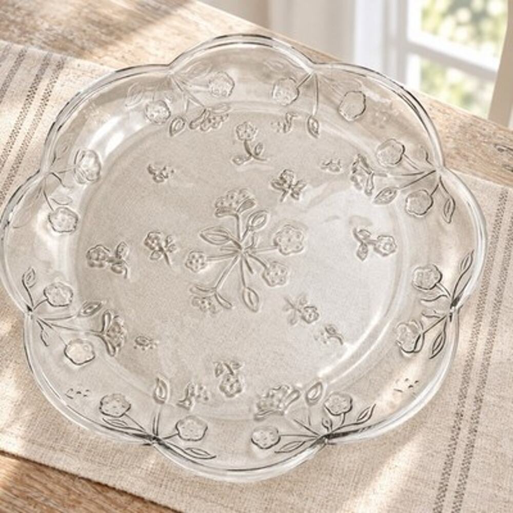 Vintage Anchor Hocking Savannah Clear Glass Floral 10” Serving Platter
